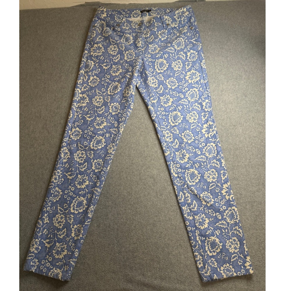 J. McLaughlin Womens Blue White Floral Print Slim Leg Pants Size 4 Botanical